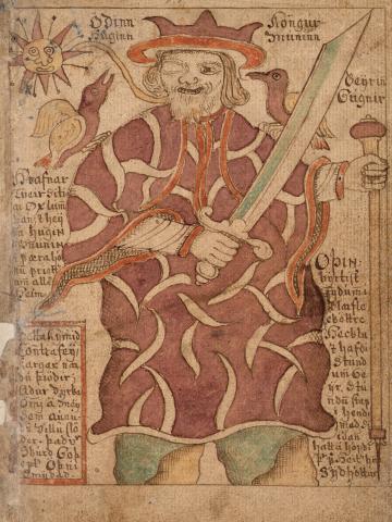 Old drawing of the god Odin